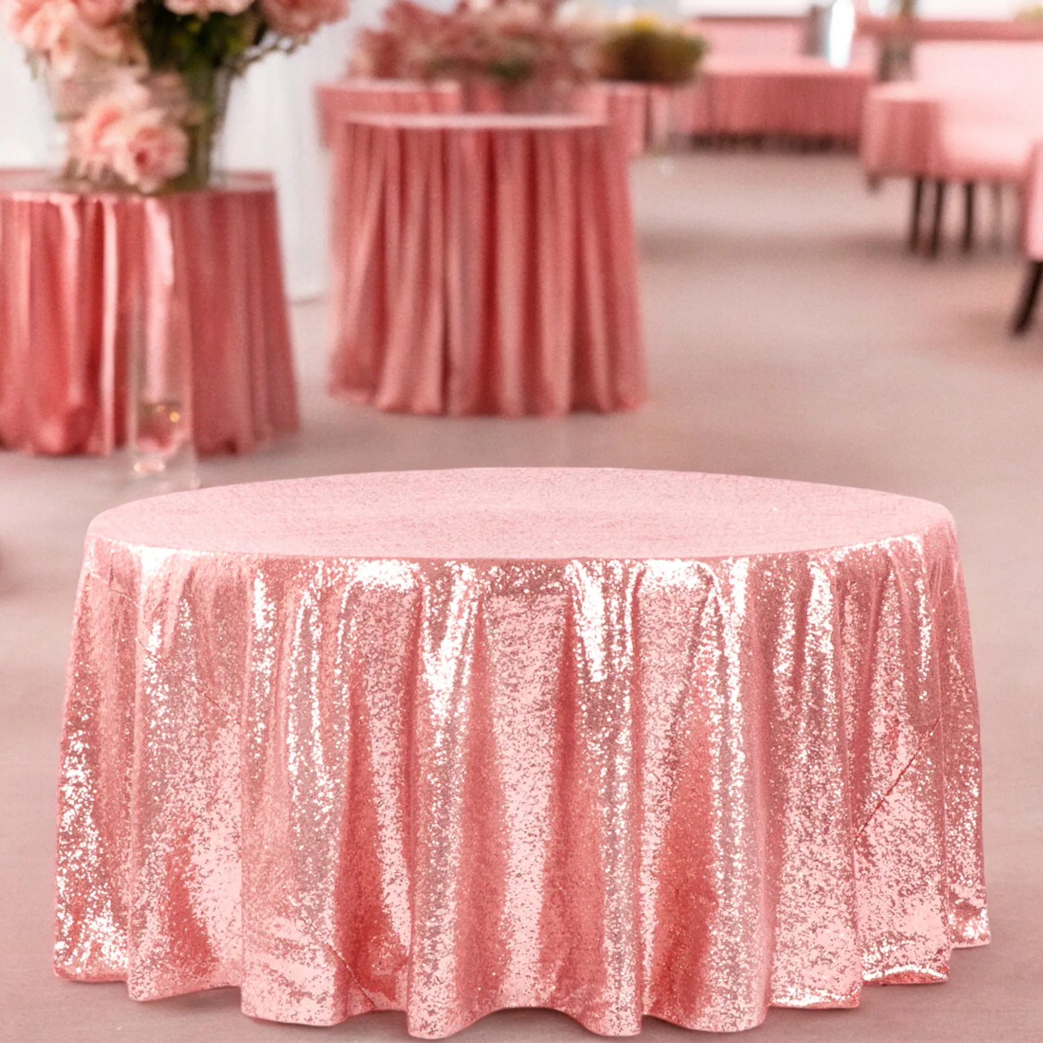 Glitz Sequins 120" Round Tablecloth - Dusty Rose/Mauve