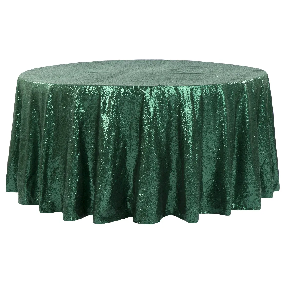 Glitz Sequins 120" Round Tablecloth - Emerald Green