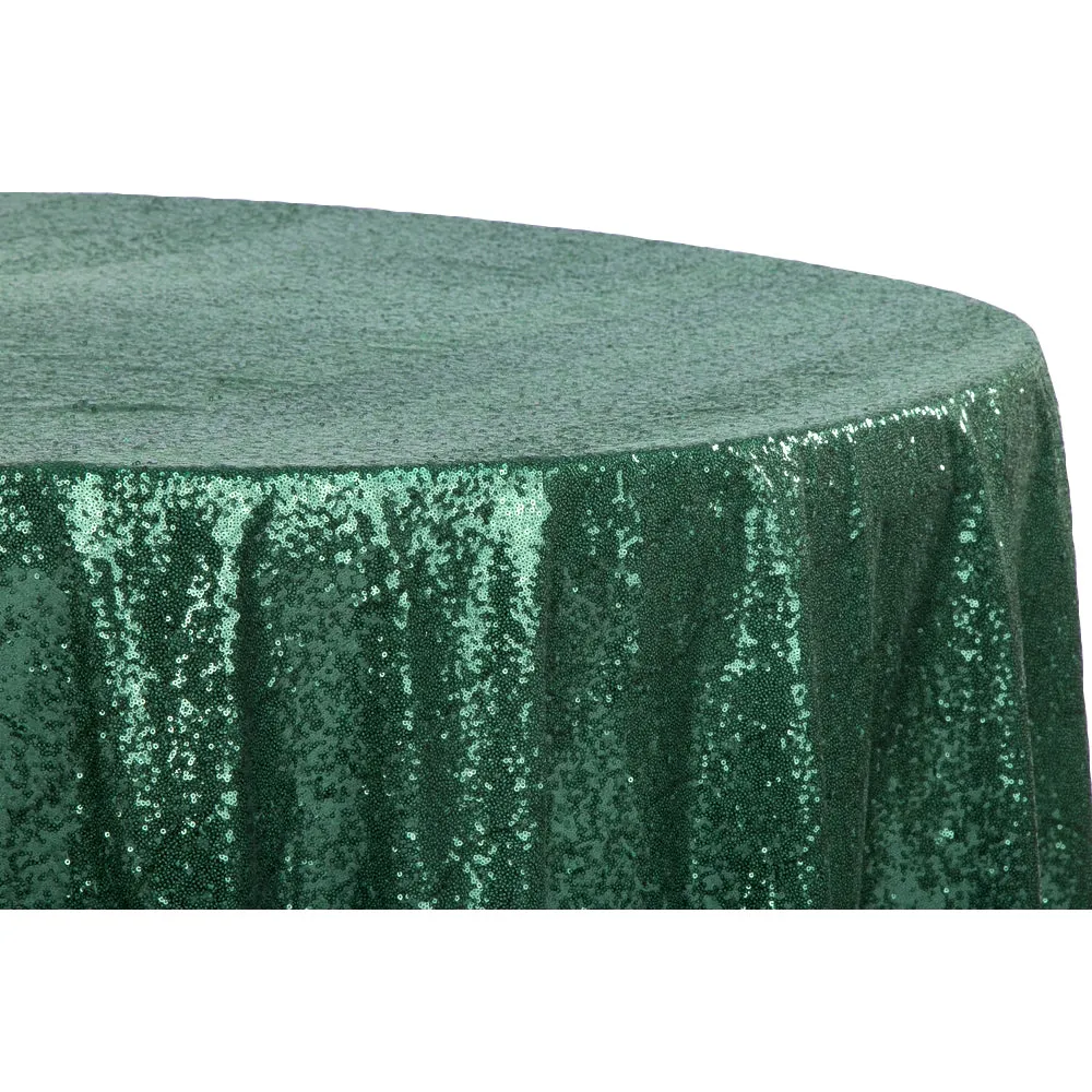 Glitz Sequins 120" Round Tablecloth - Emerald Green