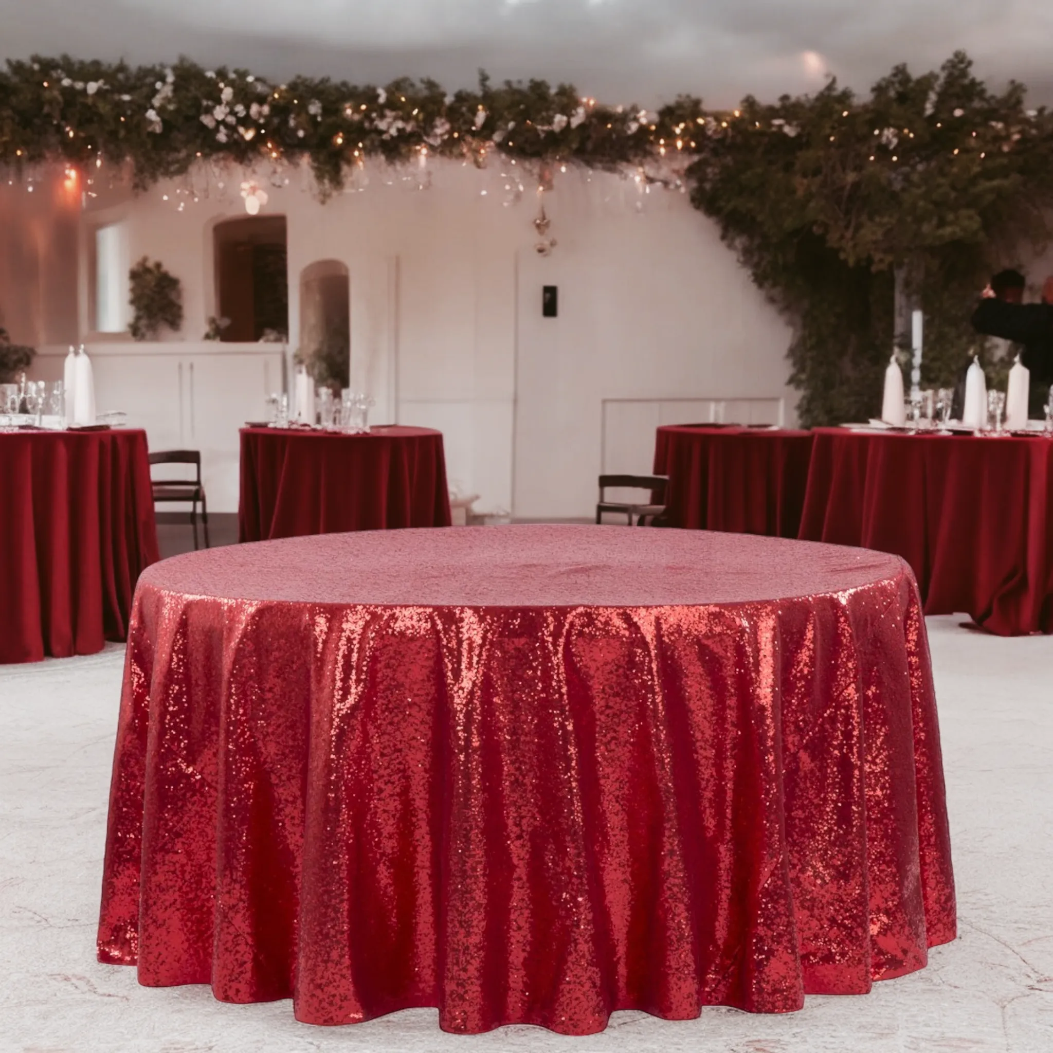 Glitz Sequins 120" Round Tablecloth - Red