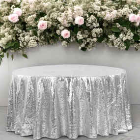 Glitz Sequins 120" Round Tablecloth - Silver