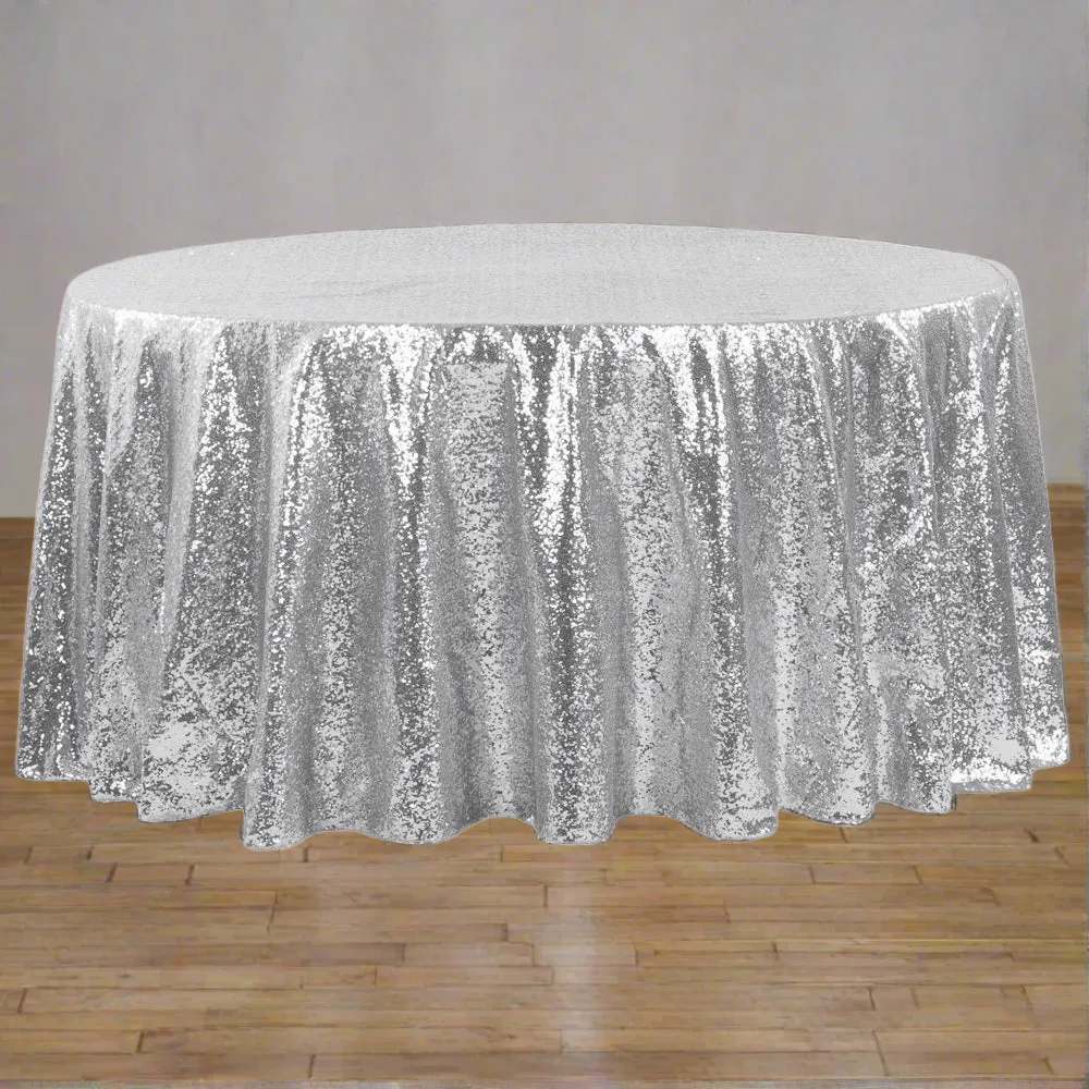 Glitz Sequins 120" Round Tablecloth - Silver