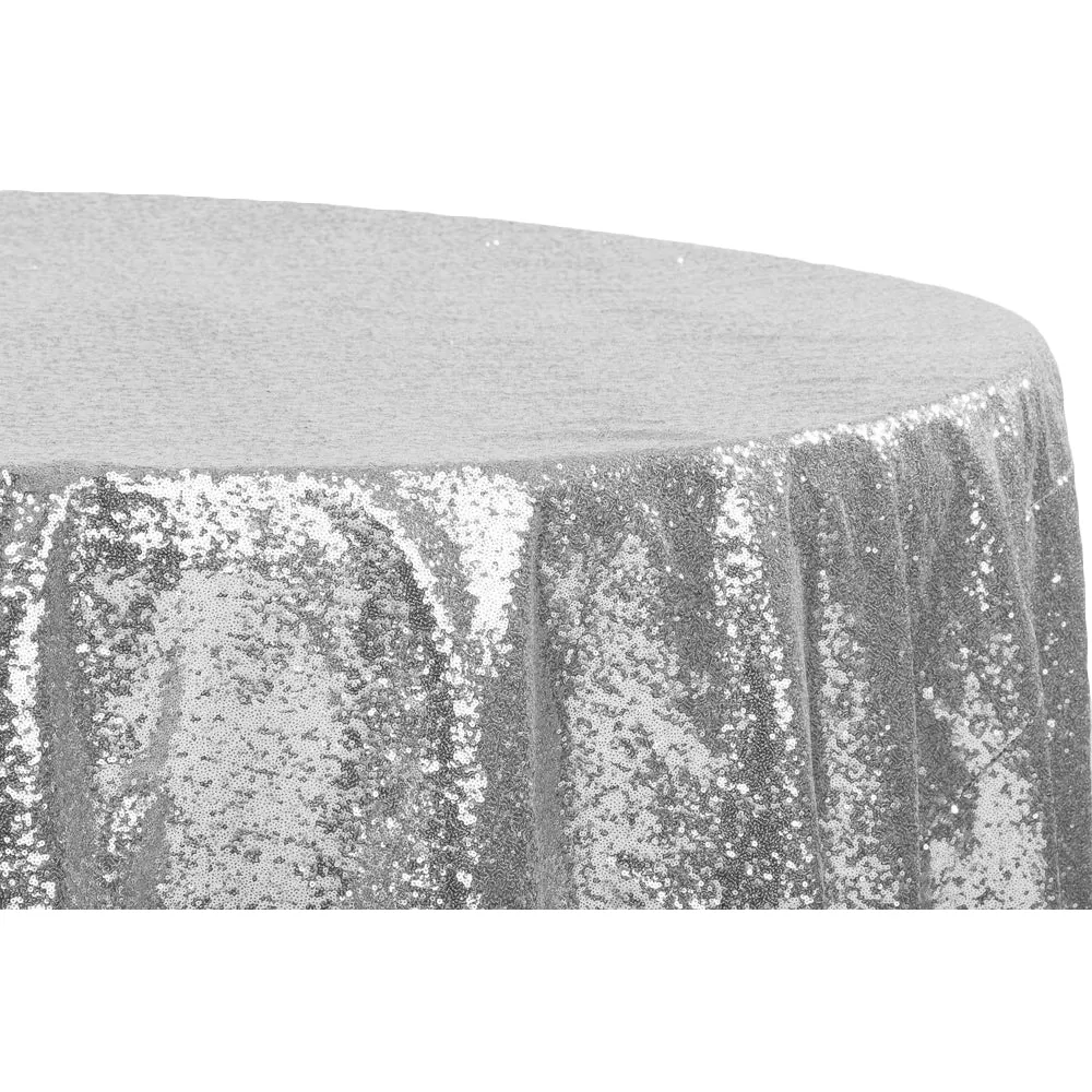 Glitz Sequins 120" Round Tablecloth - Silver