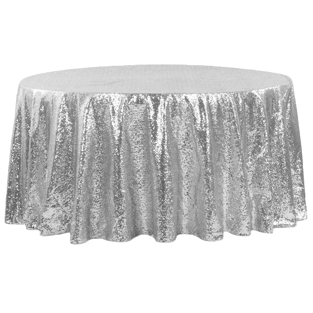 Glitz Sequins 120" Round Tablecloth - Silver