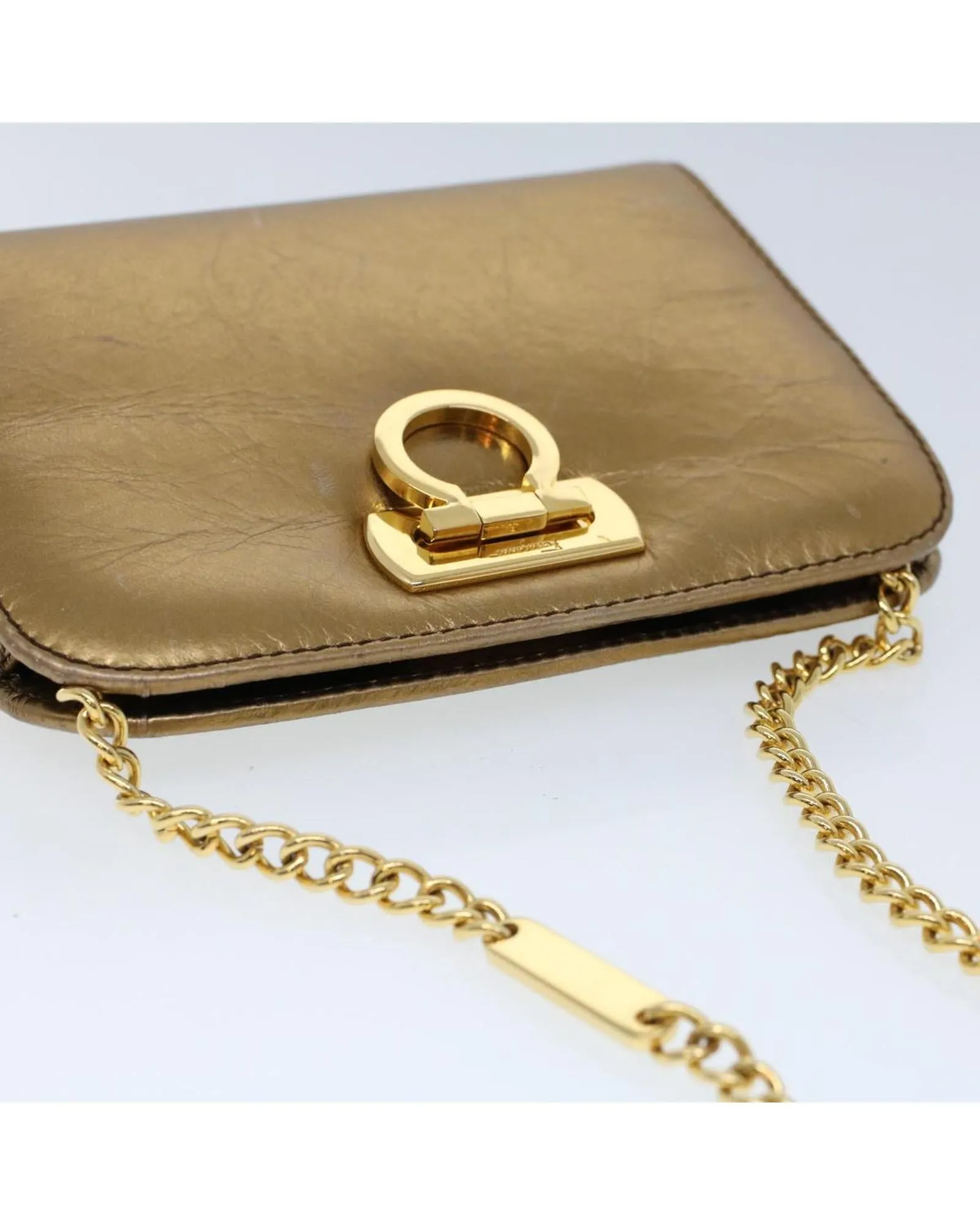 Gold Leather Gancini Chain Shoulder Bag