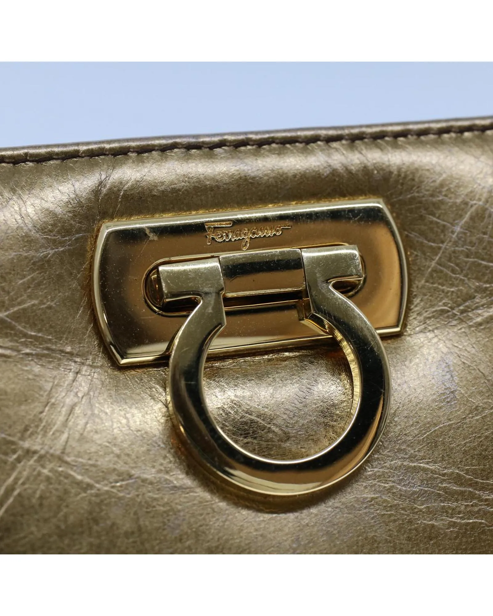 Gold Leather Gancini Chain Shoulder Bag