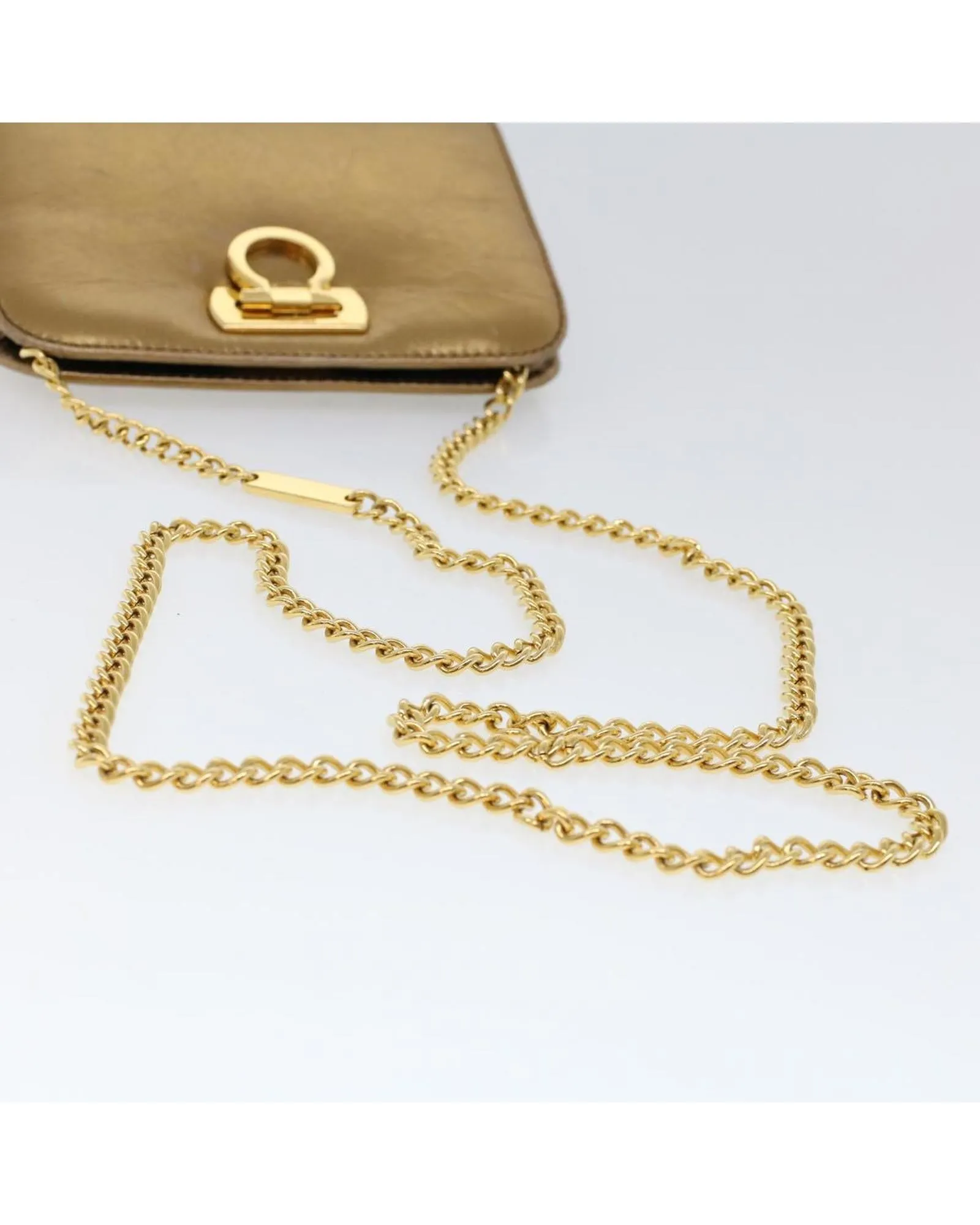 Gold Leather Gancini Chain Shoulder Bag