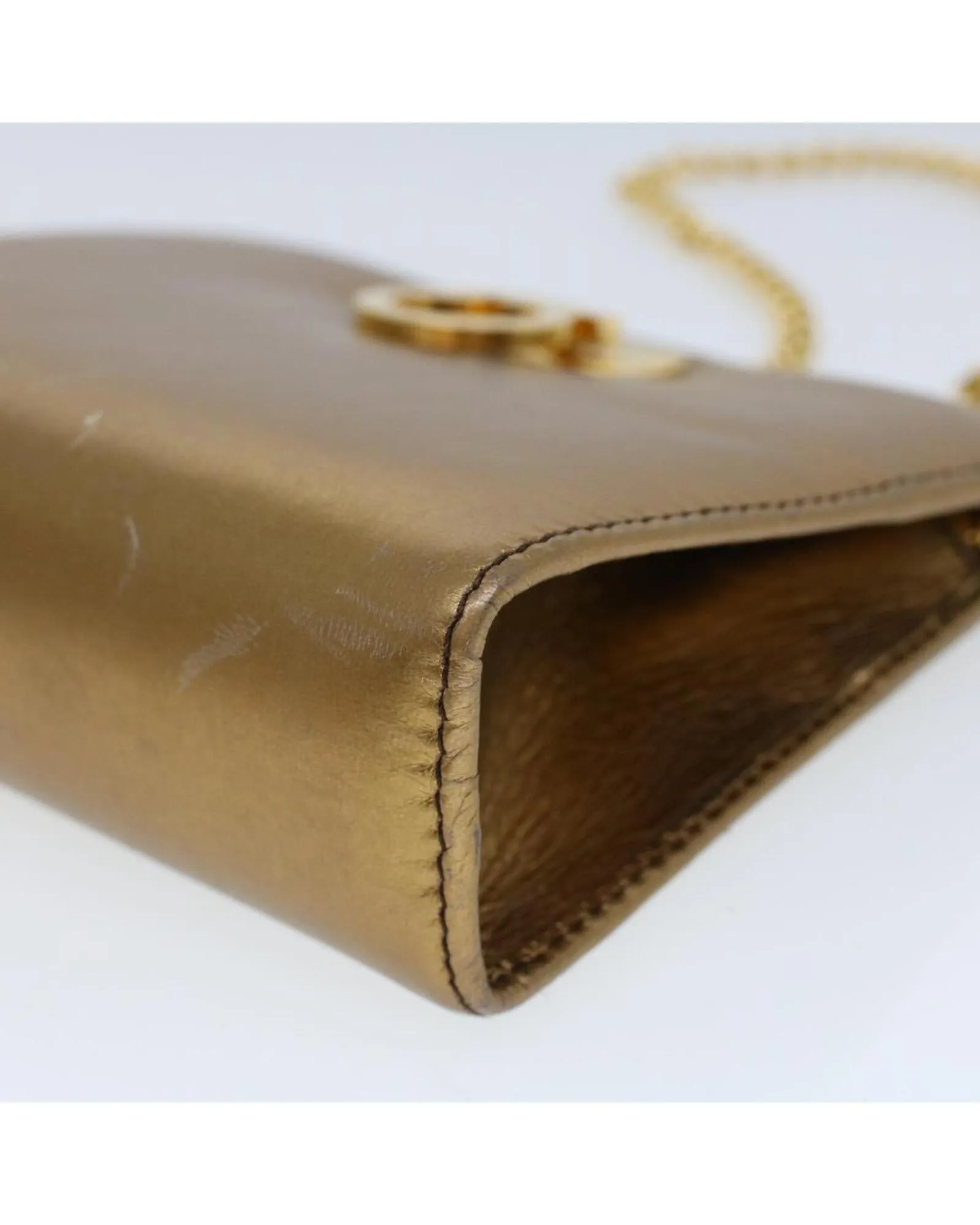 Gold Leather Gancini Chain Shoulder Bag