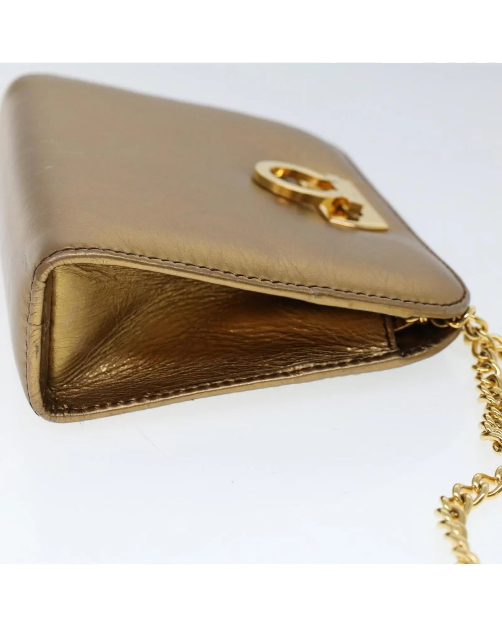 Gold Leather Gancini Chain Shoulder Bag