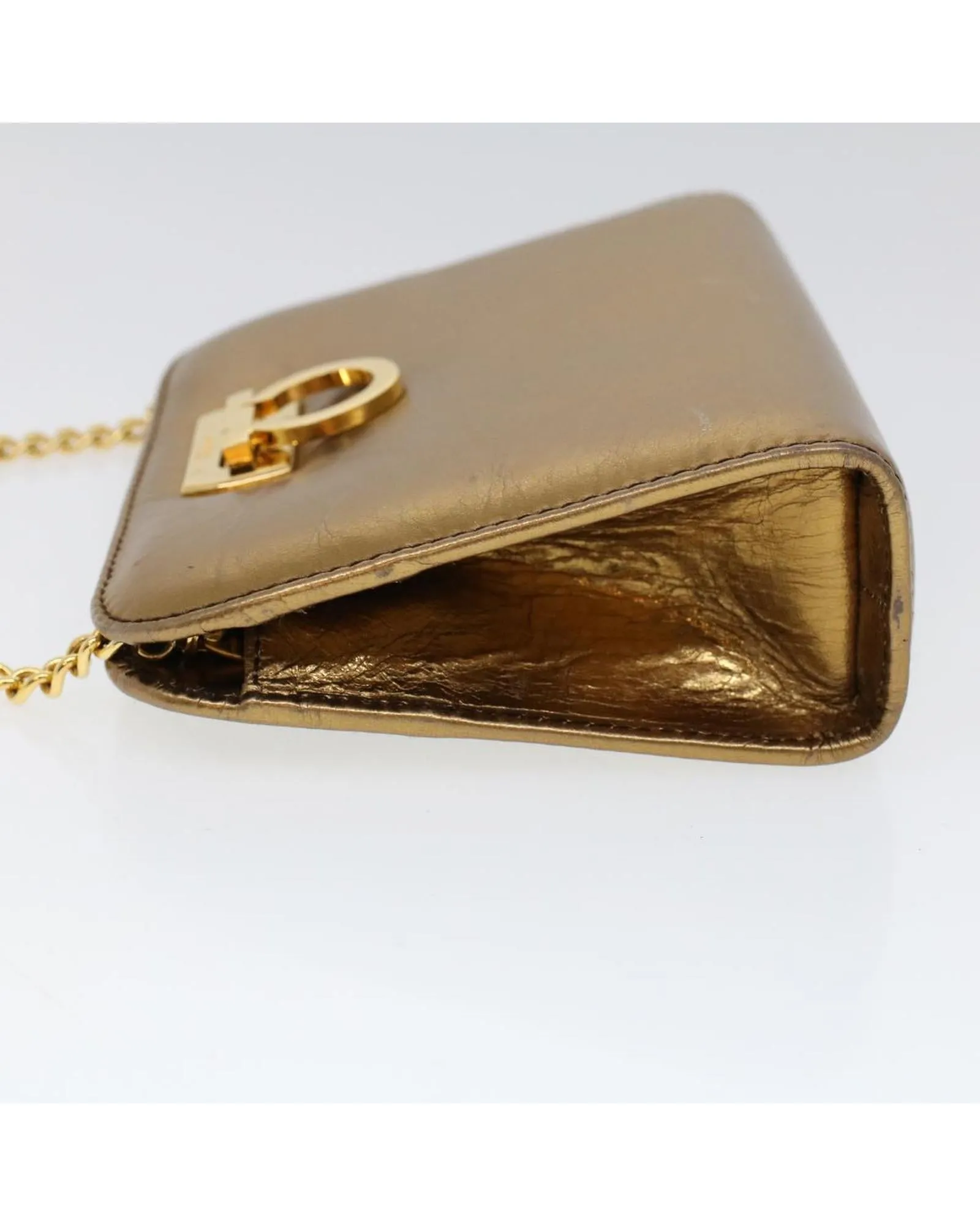 Gold Leather Gancini Chain Shoulder Bag