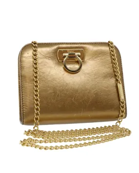 Gold Leather Gancini Chain Shoulder Bag