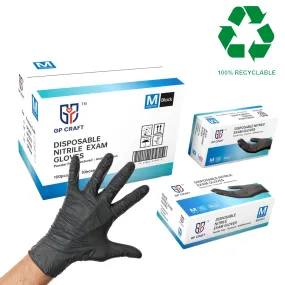 GP Craft Black Nitrile Exam Gloves (5 Mil) Powder Free, Latex Free, 1,000 Gloves - 100% Recyclable