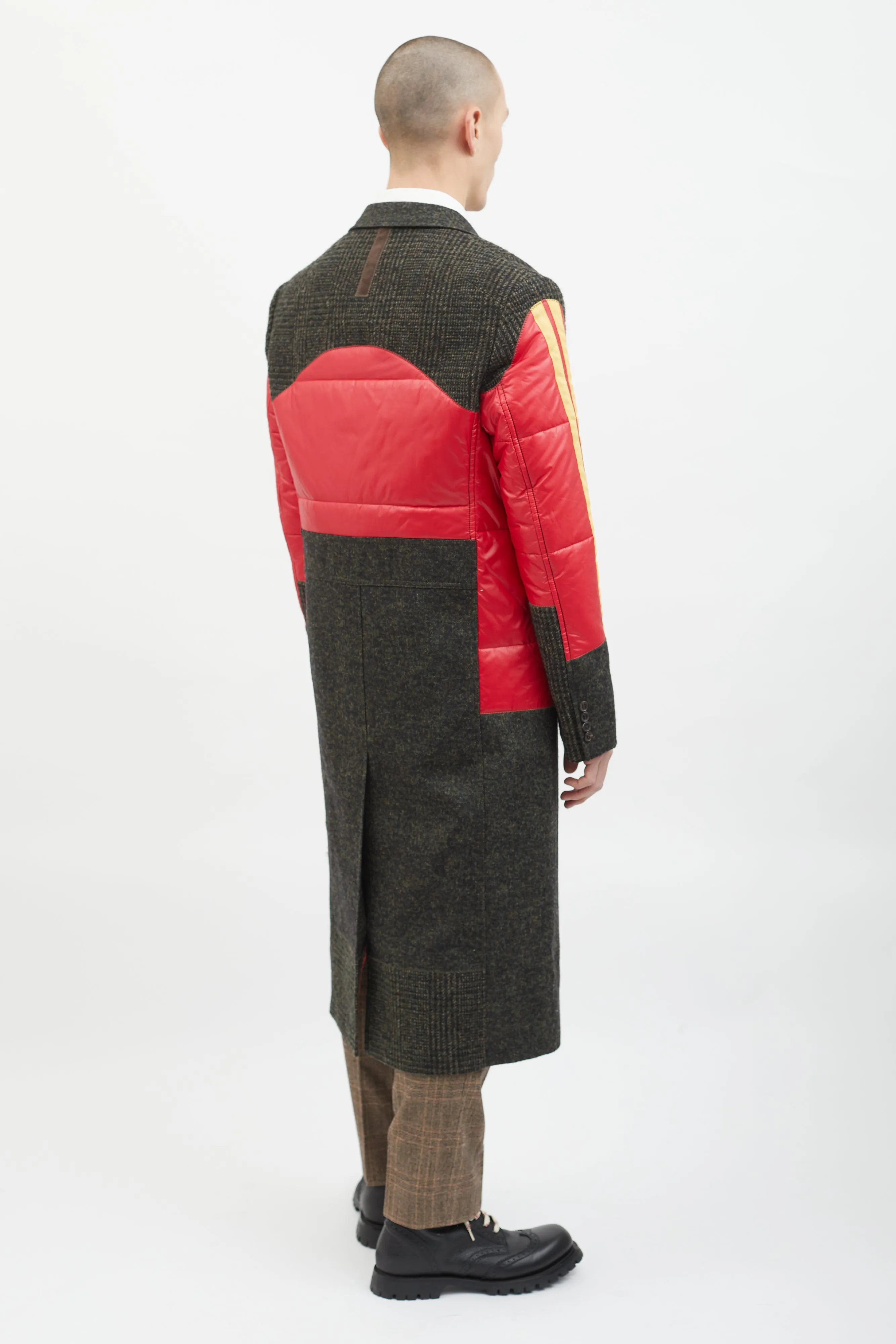 Grey Wool & Red Yellow Puffer Coat