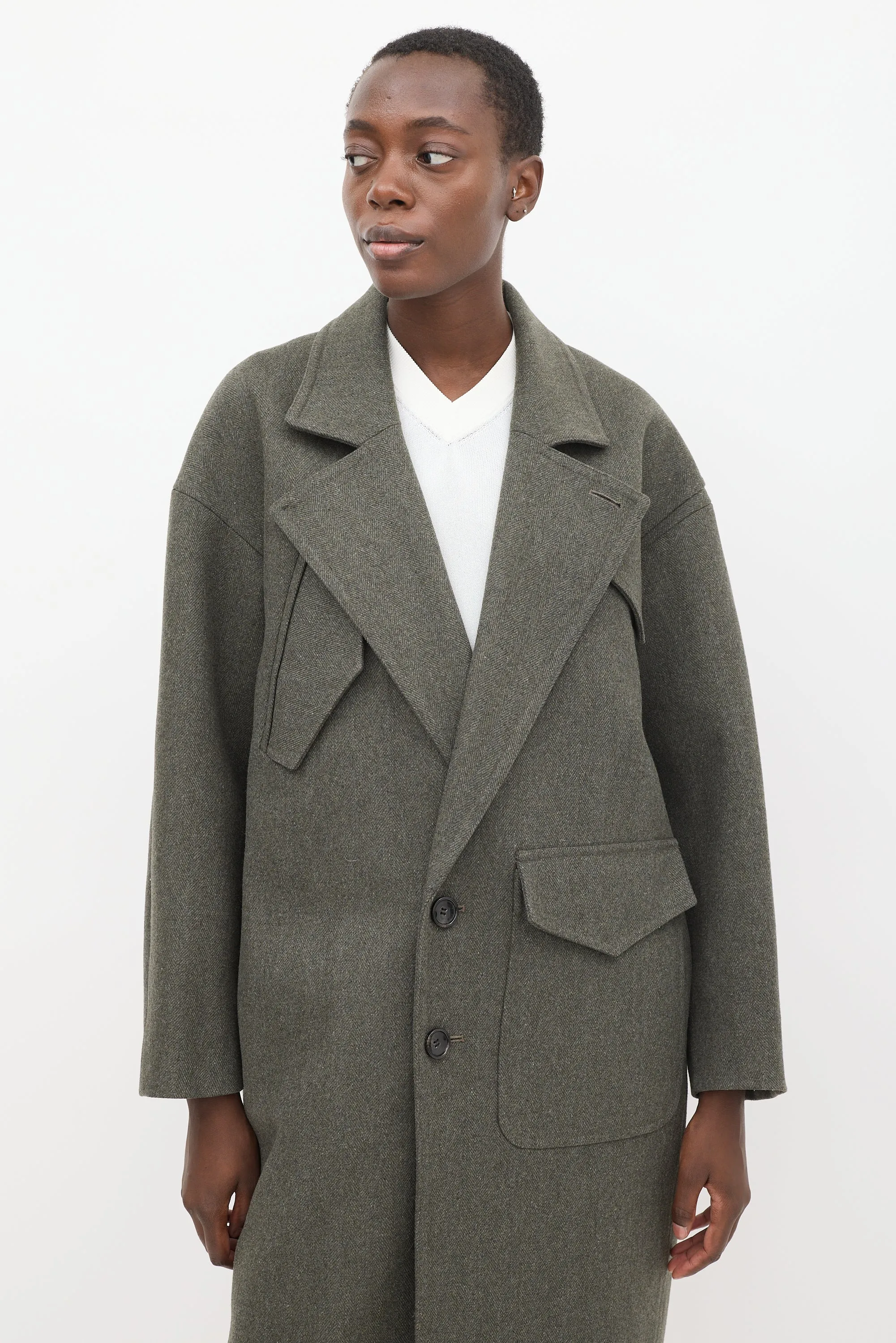 Grey Wool Two Button Coat