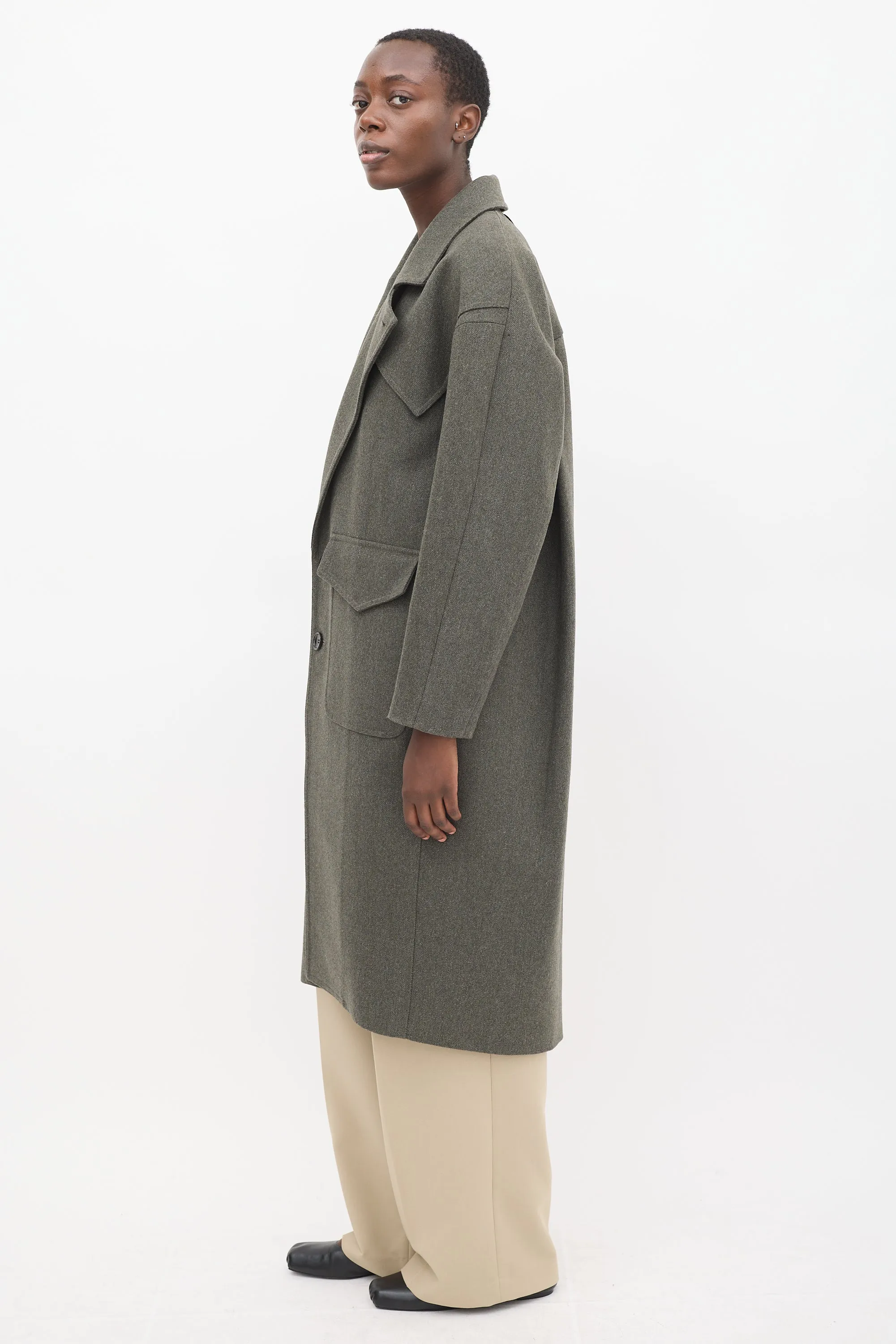 Grey Wool Two Button Coat