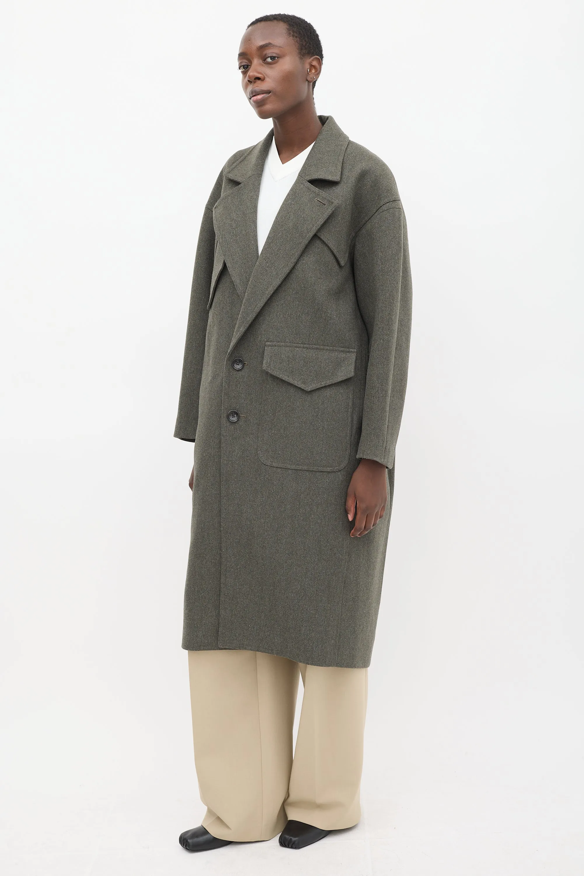 Grey Wool Two Button Coat