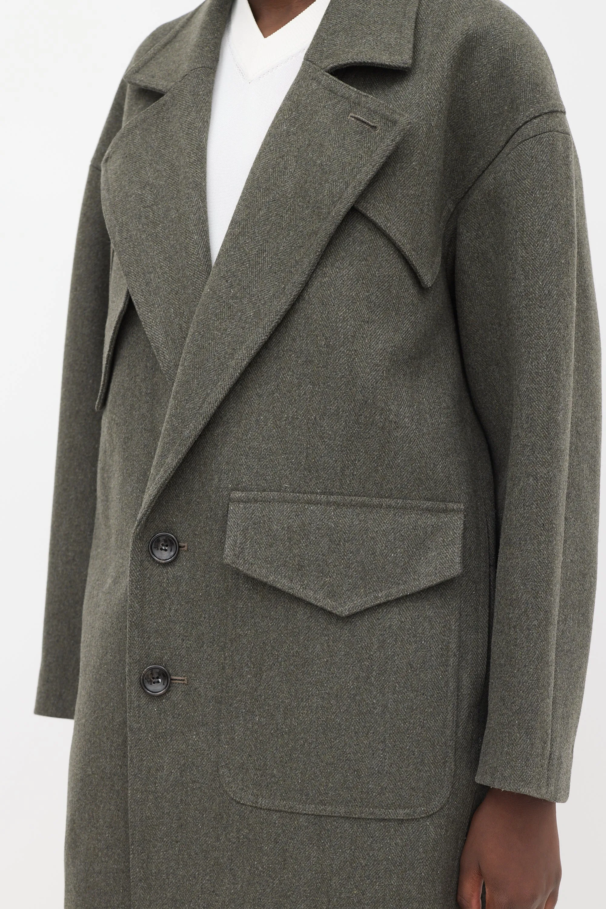 Grey Wool Two Button Coat