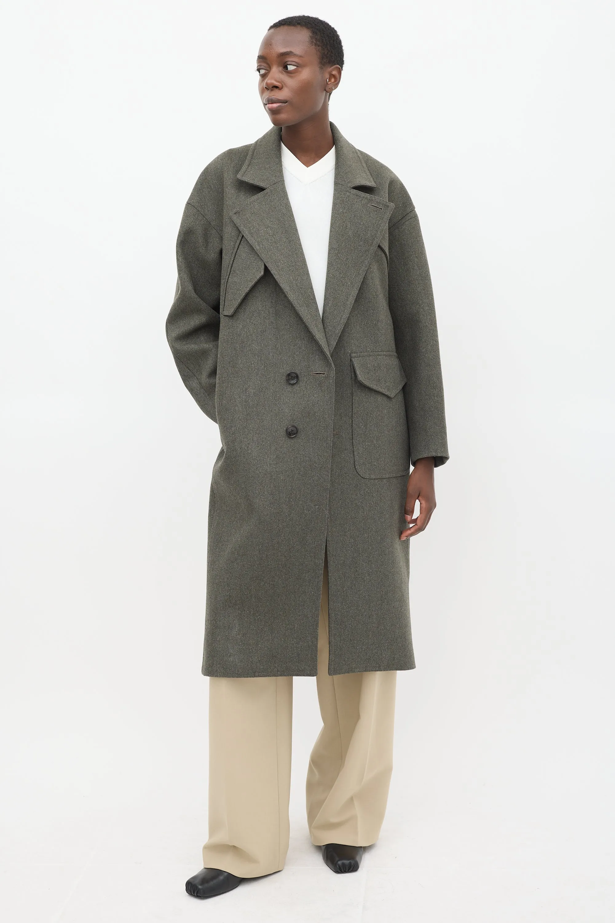 Grey Wool Two Button Coat