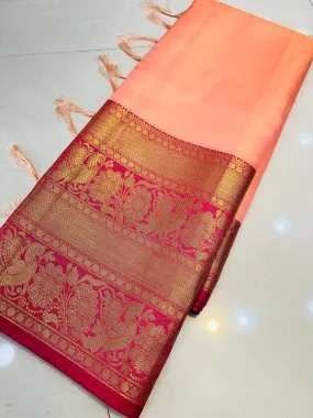 Groovy Pink Kanjivaram Silk Saree With Splendorous Blouse Piece