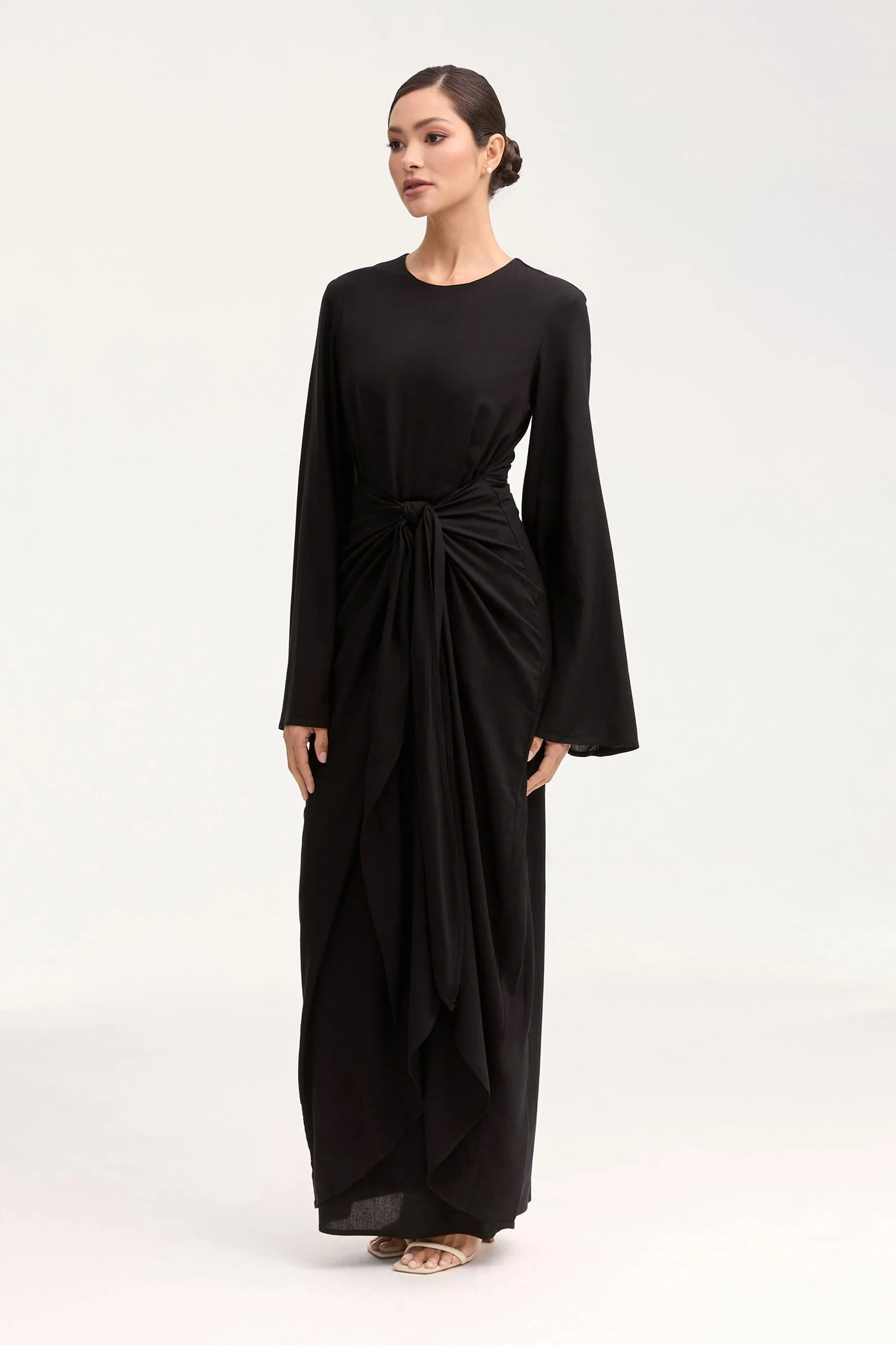 Hanadi Linen Wrap Maxi Dress - Black