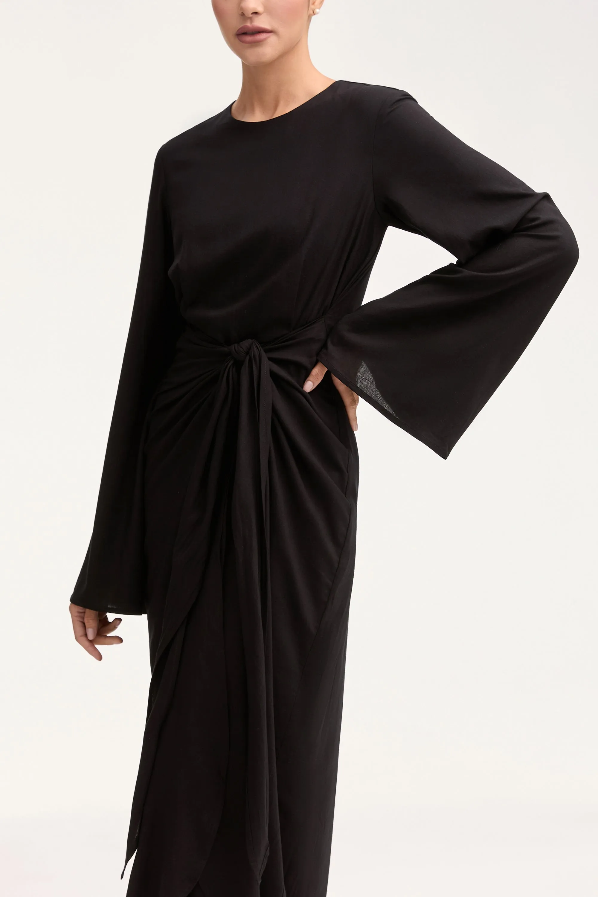 Hanadi Linen Wrap Maxi Dress - Black