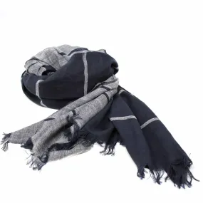 Hand printed Cotton Scarf Black & Gray Stripes with Fringe