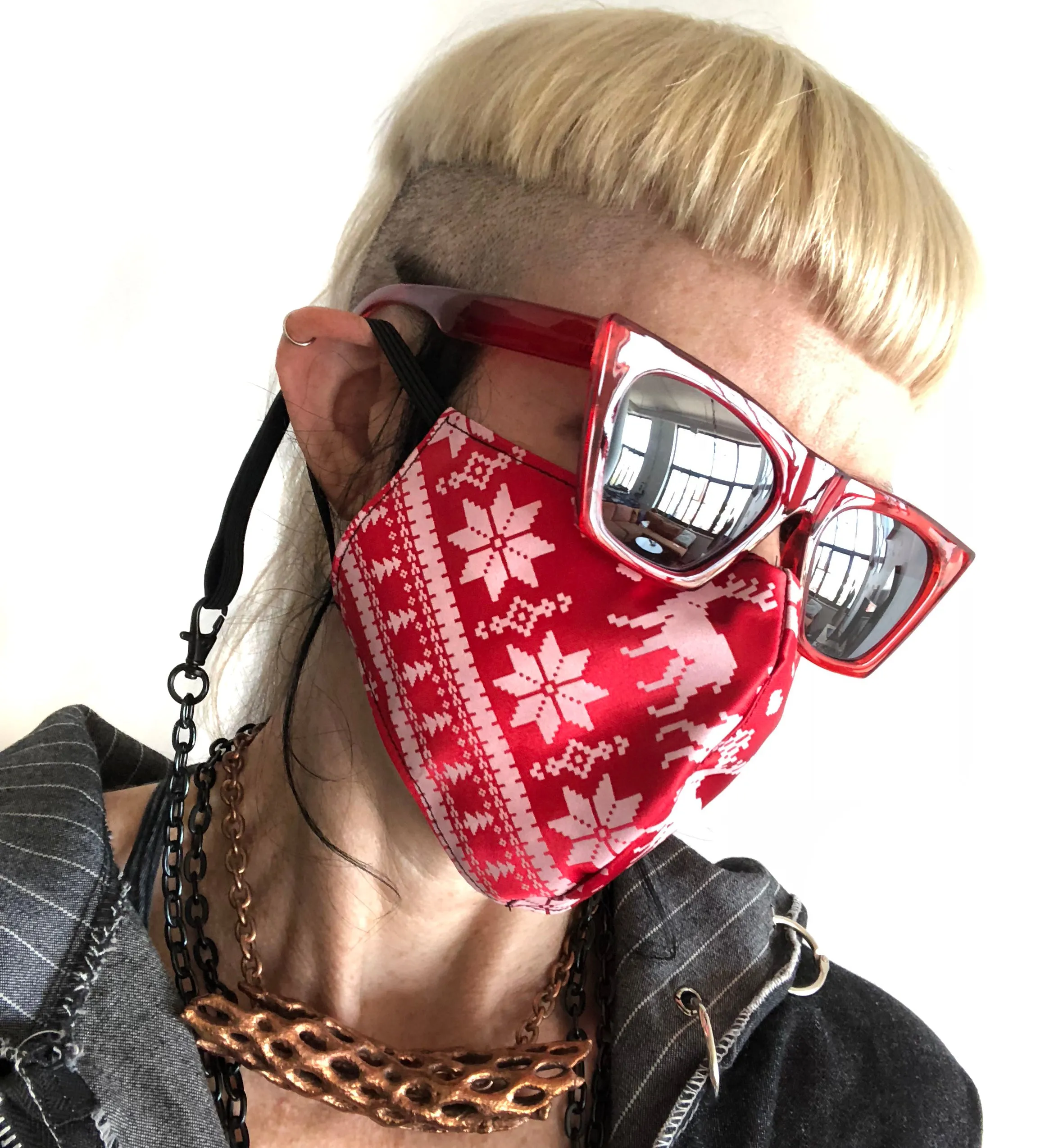 Hanukkah Sweater Mask, Adjustable ugly holiday sweater facemask