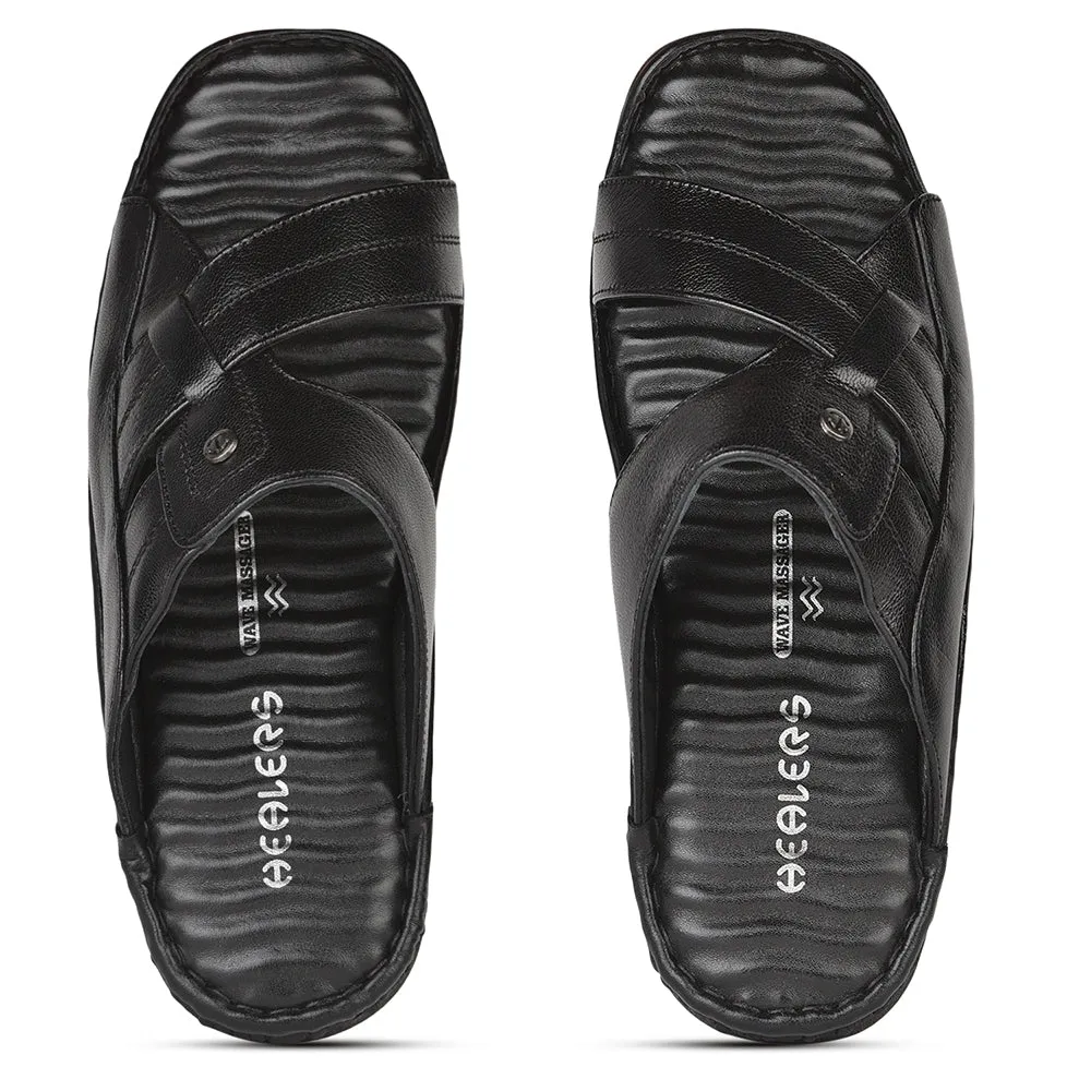 Healers Casual Black Slippers For Men 2191-09 By Liberty