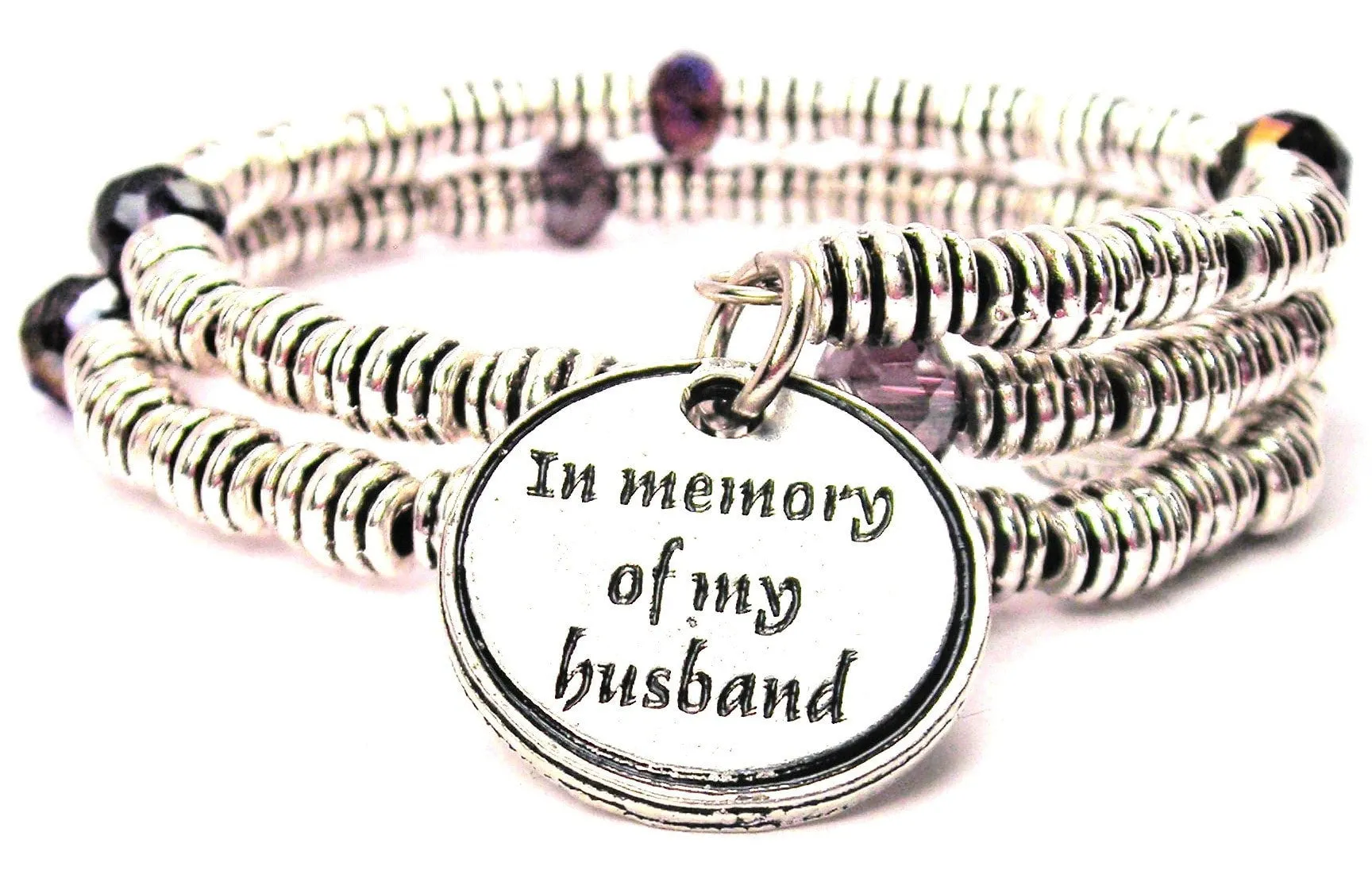 In Memory Of My Husband Curly Coil Wrap Style Bangle Bracelet