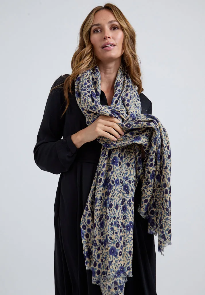 Karen Oversized Aster Floral Scarf In Blue