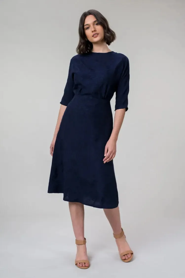 KATIE DRESS IN LINEN Navy Rose by Wilga Clothing