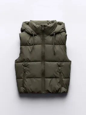 Khaki rubberised gilet with hood