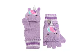 Kids Knitted Fingerless Gloves with Mitten Flaps - Unicorn