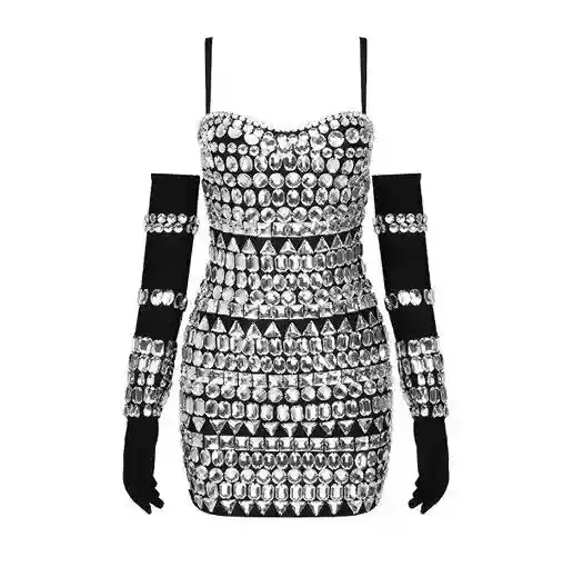 Kimber Crystal-Embellished Spaghetti Strap Mini Dress – Sparkle & Shine