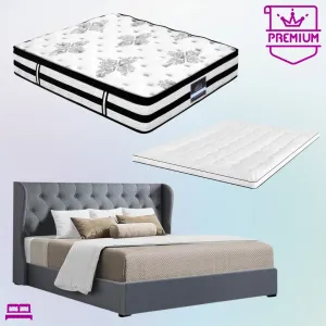 King Premium Package | Elouera Bed Grey, Algarve Euro Top Mattress (Medium Firm) & Deluxe Mattress Topper!