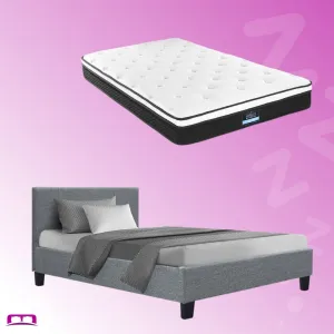 King Single Package | Coogee Bed Grey & Bonita Euro Top Mattress (Medium Firm)