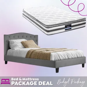 King Single Package | Jervis Bed Grey & Normay Bonnell Spring Pillow Top Mattress (Medium Firm)