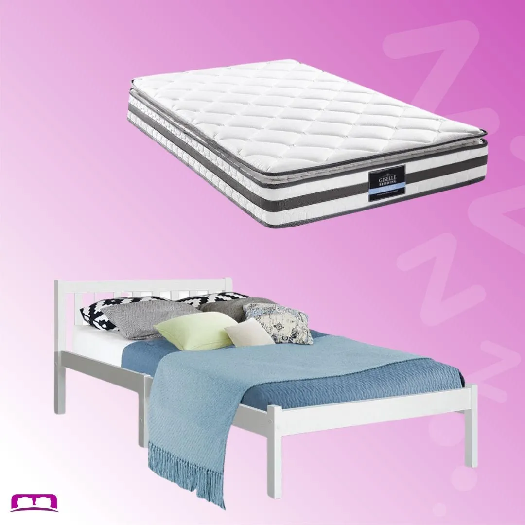 King Single Package | Whitehaven Bed White & Normay Bonnell Spring Pillow Top Mattress (Medium Firm)