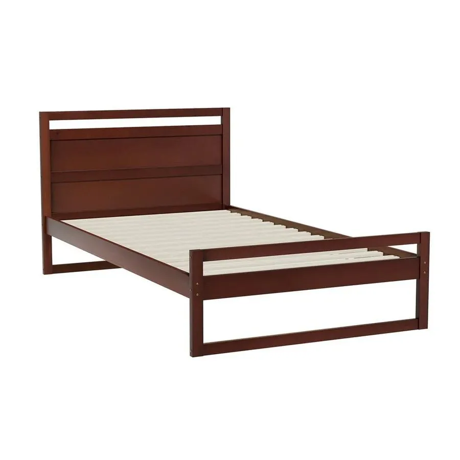 King Single Package | Witton King Single Wooden Bed Frame Walnut & Bonita Euro Top Mattress (Medium Firm)