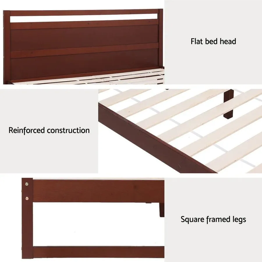 King Single Package | Witton King Single Wooden Bed Frame Walnut & Bonita Euro Top Mattress (Medium Firm)