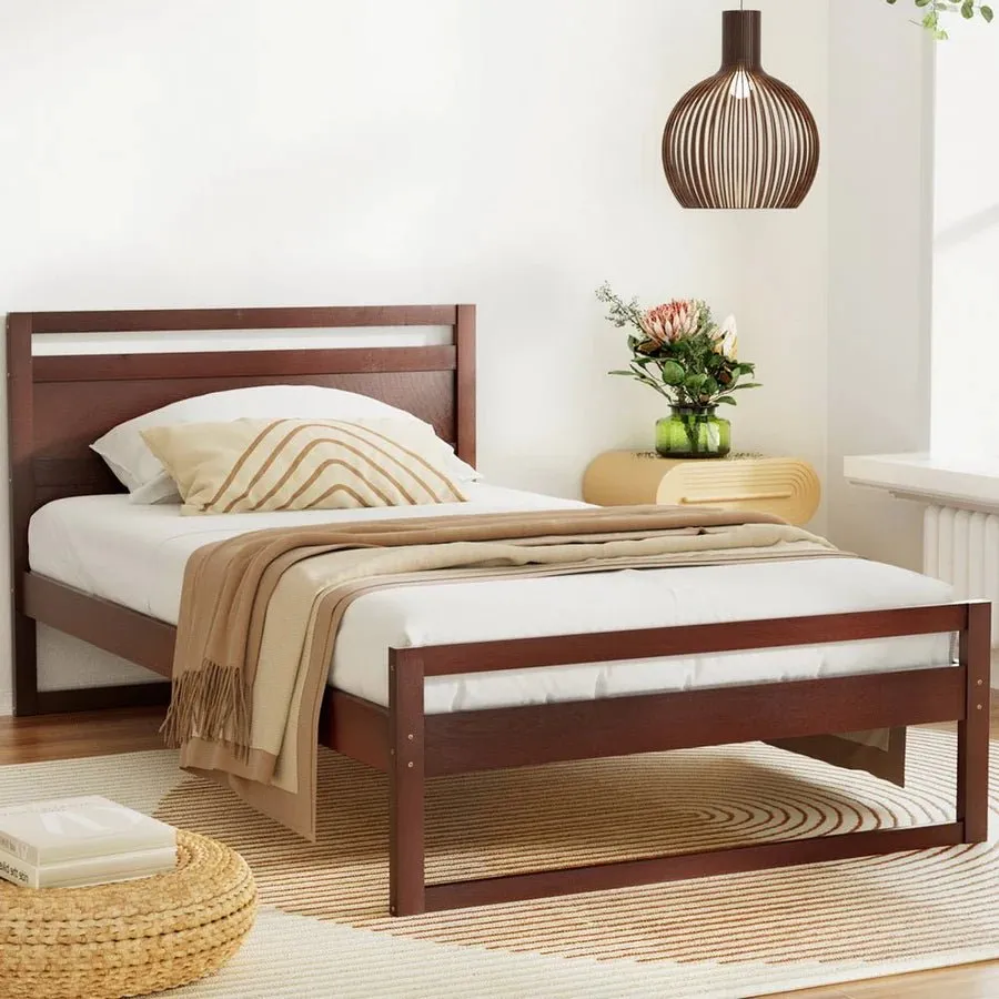 King Single Package | Witton King Single Wooden Bed Frame Walnut & Bonita Euro Top Mattress (Medium Firm)