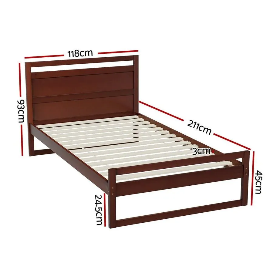 King Single Package | Witton King Single Wooden Bed Frame Walnut & Bonita Euro Top Mattress (Medium Firm)