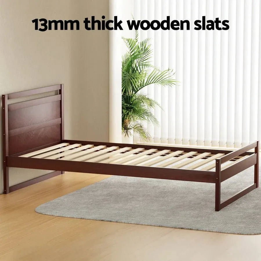 King Single Package | Witton King Single Wooden Bed Frame Walnut & Bonita Euro Top Mattress (Medium Firm)