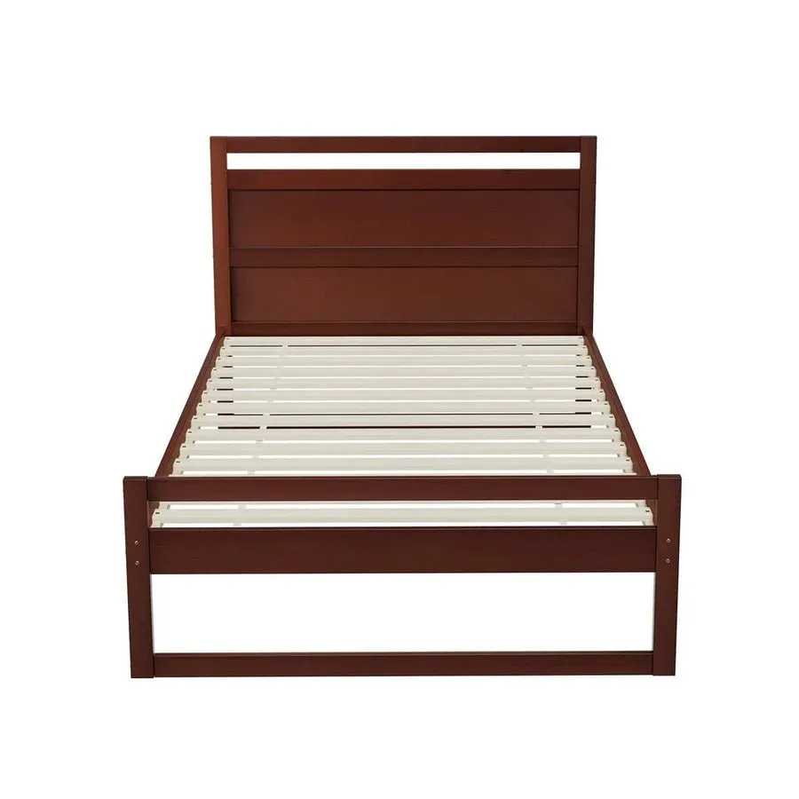 King Single Package | Witton King Single Wooden Bed Frame Walnut & Bonita Euro Top Mattress (Medium Firm)