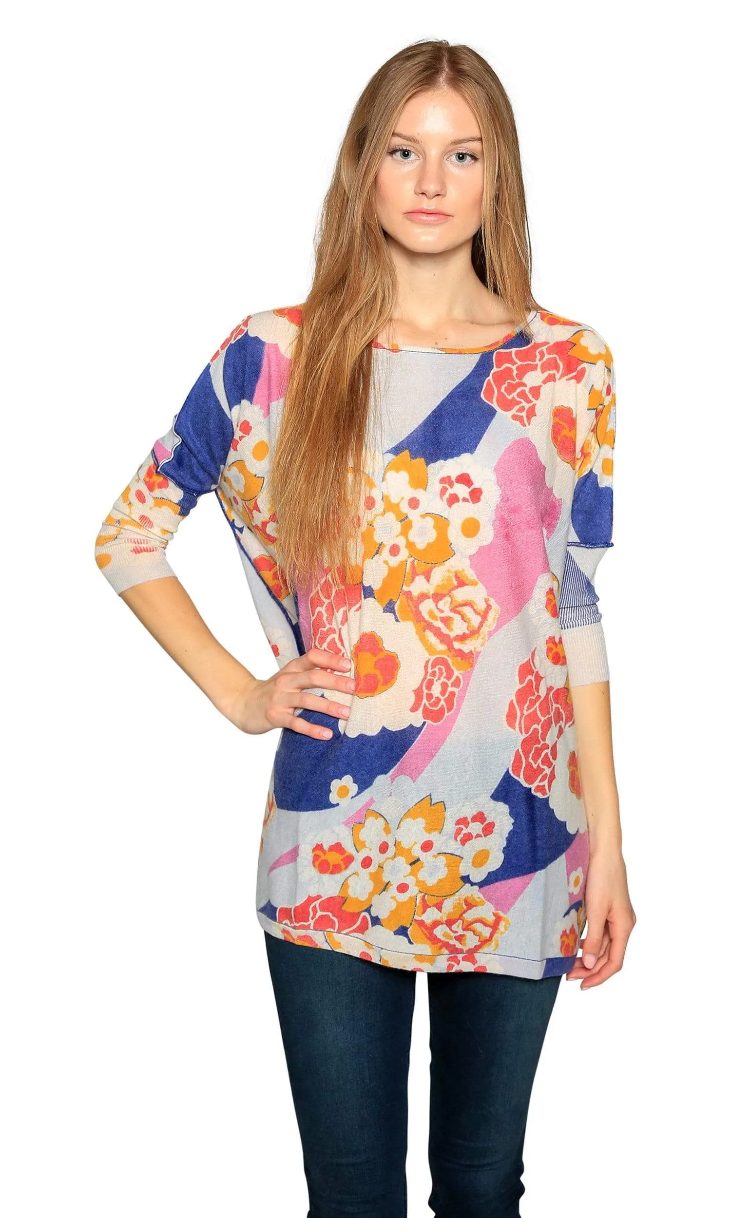 Knitwit Floaty Tunic Lightweight Cashmere - Oriental Flowers