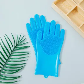 Kuber Industries Multi-Purpose Silicon Gloves For Kitchen Cleaning, Pet Grooming & Gardening|Reusable Gardening Gloves|Heat Resistant For Better Protection|Blue,Pack of5