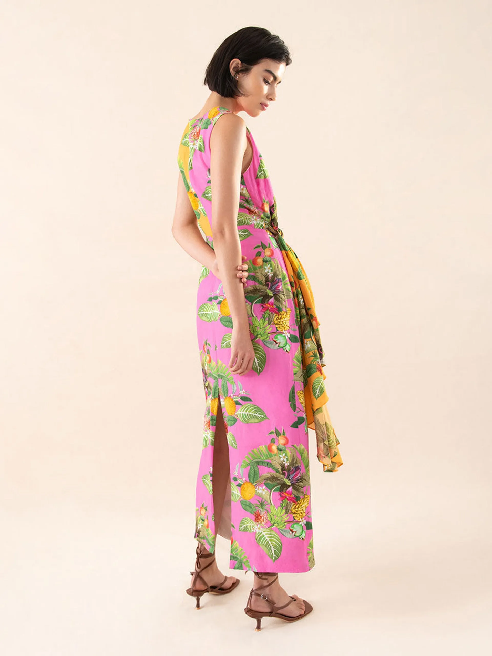 Lenny linen maxi dress in calypso pink