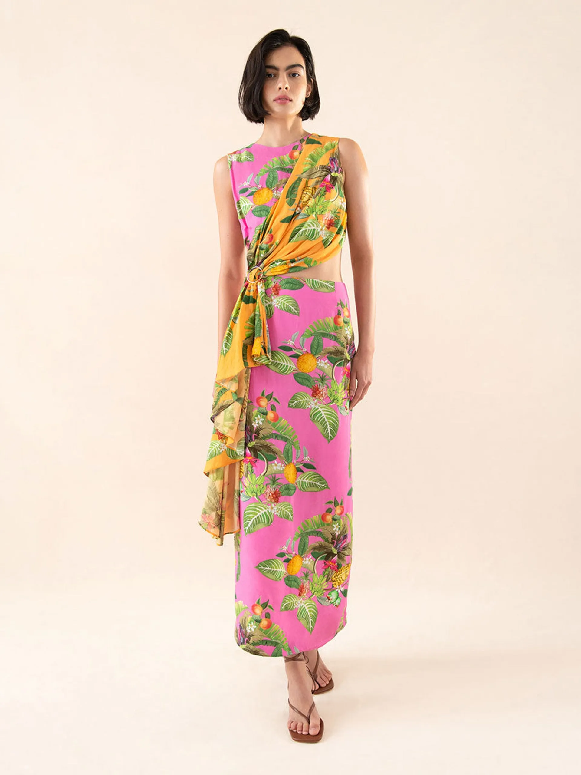 Lenny linen maxi dress in calypso pink