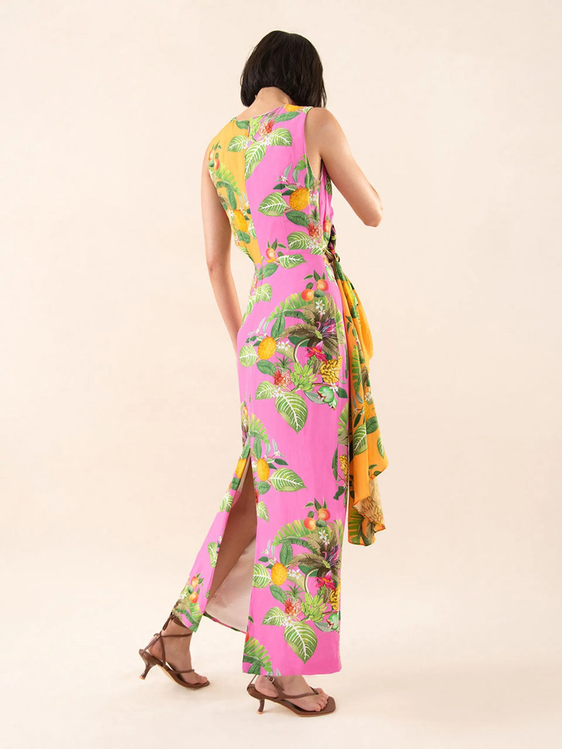 Lenny linen maxi dress in calypso pink