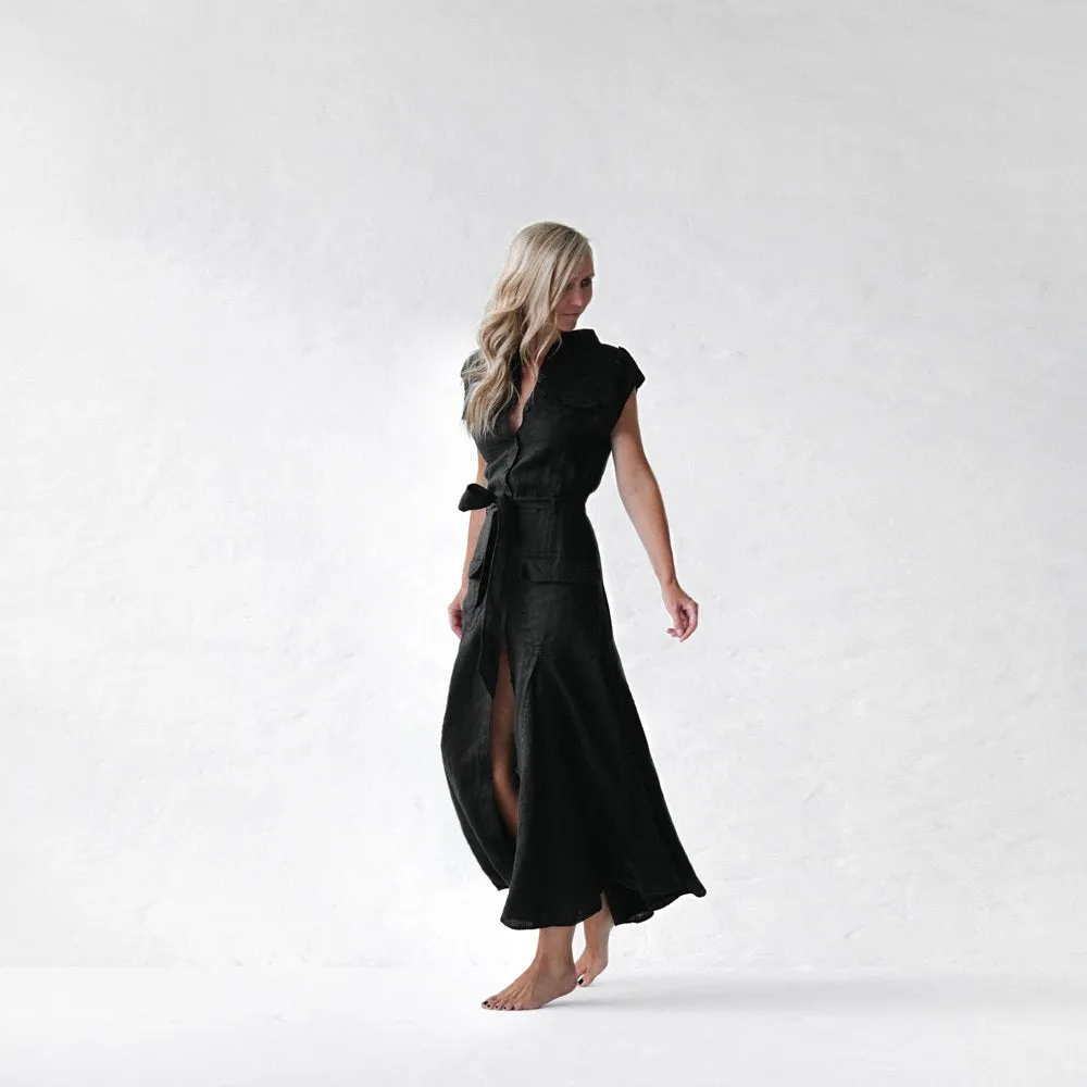 Linen dress kiodo black by Seaside Tones